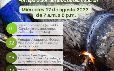 SUSPENSIÓN SERVICIO DE ACUEDUCTO MIÉRCOLES 17 DE AGOSTO 2022