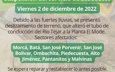 SUSPENSIÓN SERVICIO DE ACUEDUCTO SECTOR RURAL VIERNES 2 DE DICIEMBRE 2022