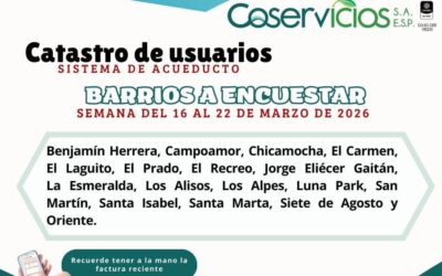 Cronograma de visitas – Catastro de usuarios del sistema de acueducto del 16 al 22 de marzo de 2026